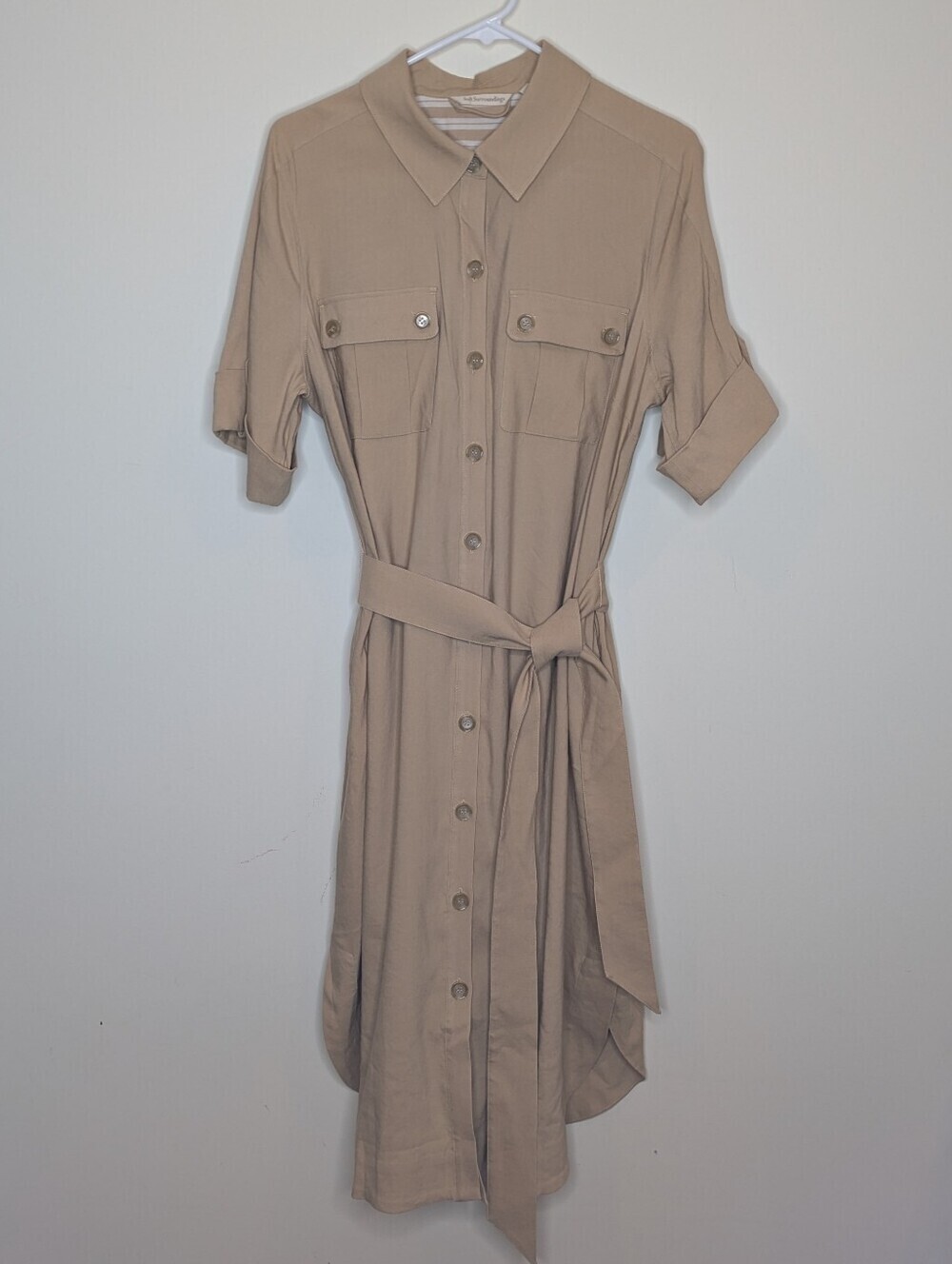 New Soft Surroundings Khaki Shirt Sleeve Dress L